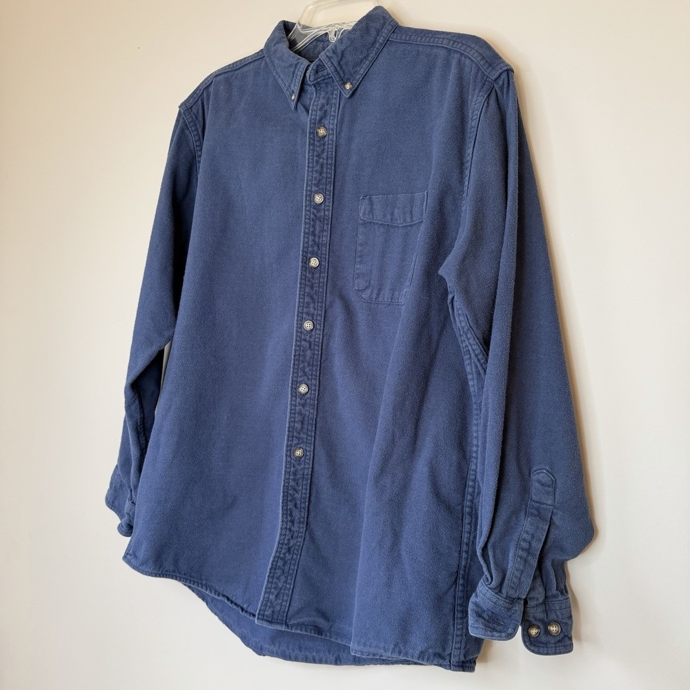 Vtg L.L Bean Navy Blue Chamois Heavy Cotton Flannel Work Casual Shirt Mens SZ-L - Picture 3 of 11